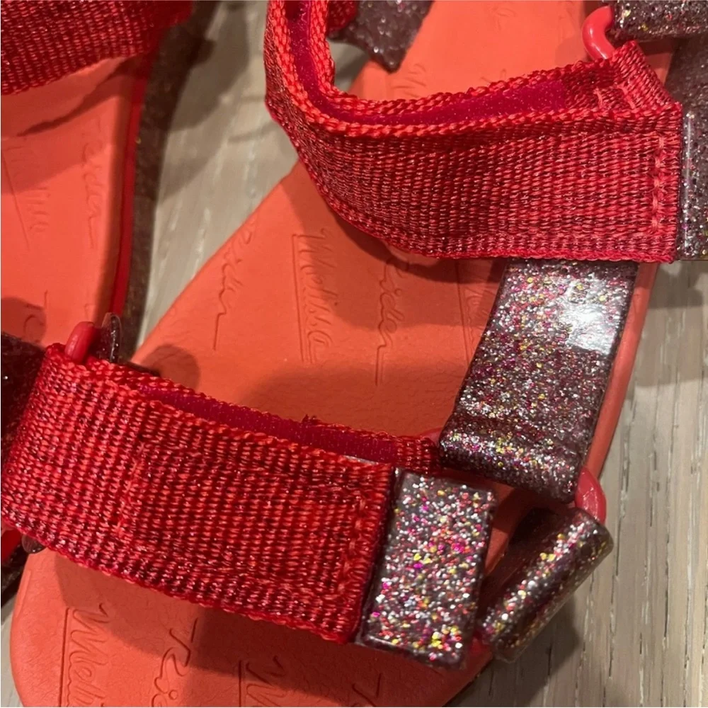 Mini Melissa Papete Rider Sandal kids youth jelly sandals red glitter size 4 NEW - Picture 4 of 7